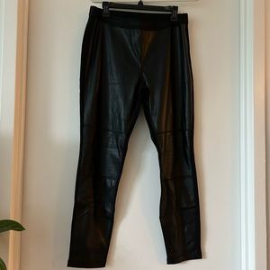 Karl Lagerfeld Front Faux Leather Panel Leggings with Logo Waistband NWT